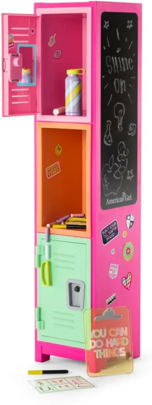 American Girl Truly Me 18-inch Doll Colorful Cubbies Locker Playset with Fold-out Hook and Real Chalkboard, For Ages 6 
