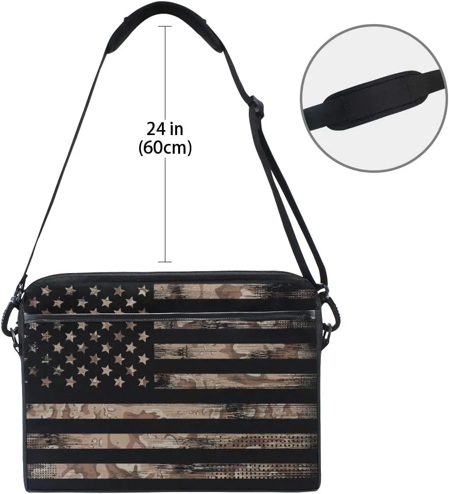 American USA Flag with Desert Camouflage Laptop Case Bag Sleeve Portable/Crossbody Messenger Briefcase Convertible w/Strap Pocket for MacBook Air/Pro Surface Dell ASUS hp Lenovo 15-15.4 inch