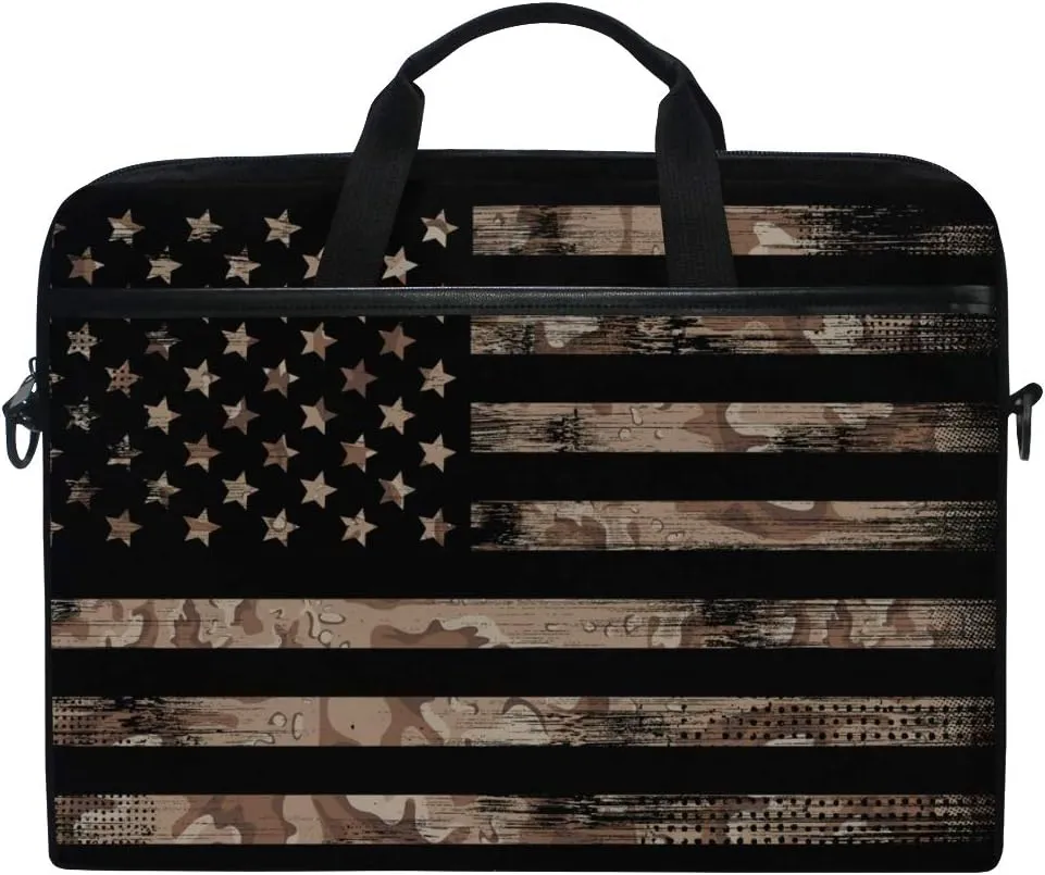 American USA Flag with Desert Camouflage Laptop Case Bag Sleeve Portable/Crossbody Messenger Briefcase Convertible w/Strap Pocket for MacBook Air/Pro Surface Dell ASUS hp Lenovo 15-15.4 inch