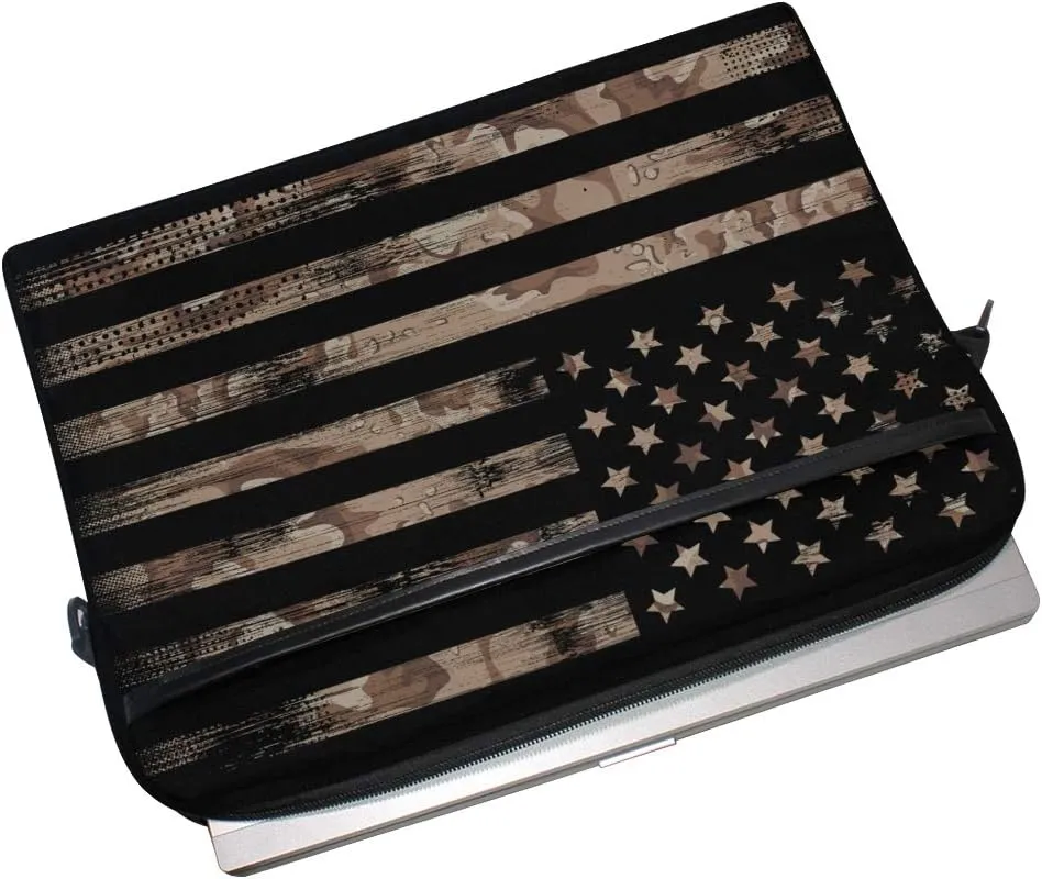 American USA Flag with Desert Camouflage Laptop Case Bag Sleeve Portable/Crossbody Messenger Briefcase Convertible w/Strap Pocket for MacBook Air/Pro Surface Dell ASUS hp Lenovo 15-15.4 inch