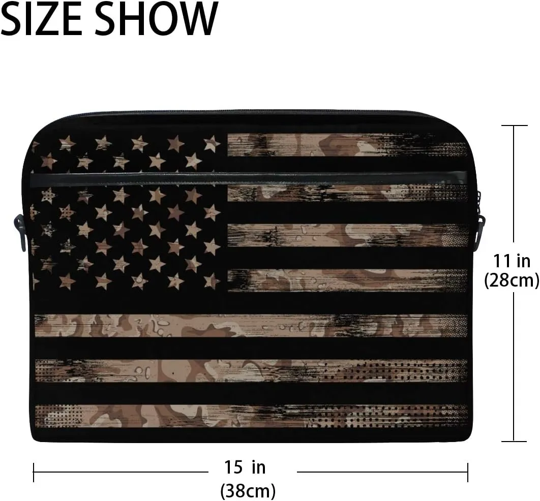 American USA Flag with Desert Camouflage Laptop Case Bag Sleeve Portable/Crossbody Messenger Briefcase Convertible w/Strap Pocket for MacBook Air/Pro Surface Dell ASUS hp Lenovo 15-15.4 inch