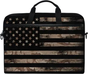 American USA Flag with Desert Camouflage Laptop Case Bag Sleeve Portable/Crossbody Messenger Briefcase Convertible w/Strap Pocket for MacBook Air/Pro Surface Dell ASUS hp Lenovo 15-15.4 inch