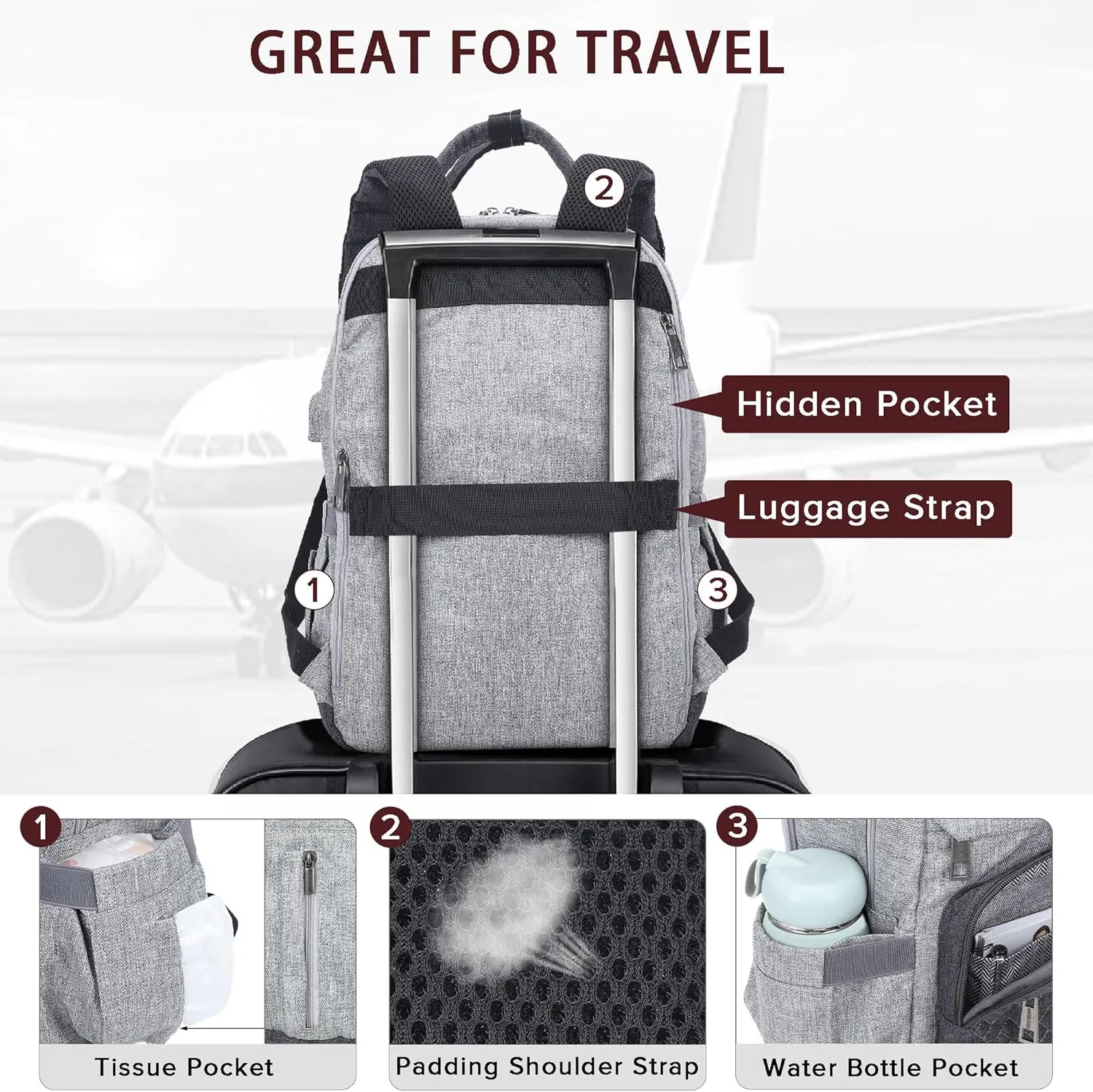 Angel Kiss Backpack Purse for Women, Large Travel Backpack with USB Port, Anti-Theft Design, Water-Resistant Daypack for Casual and Business for Work Grey