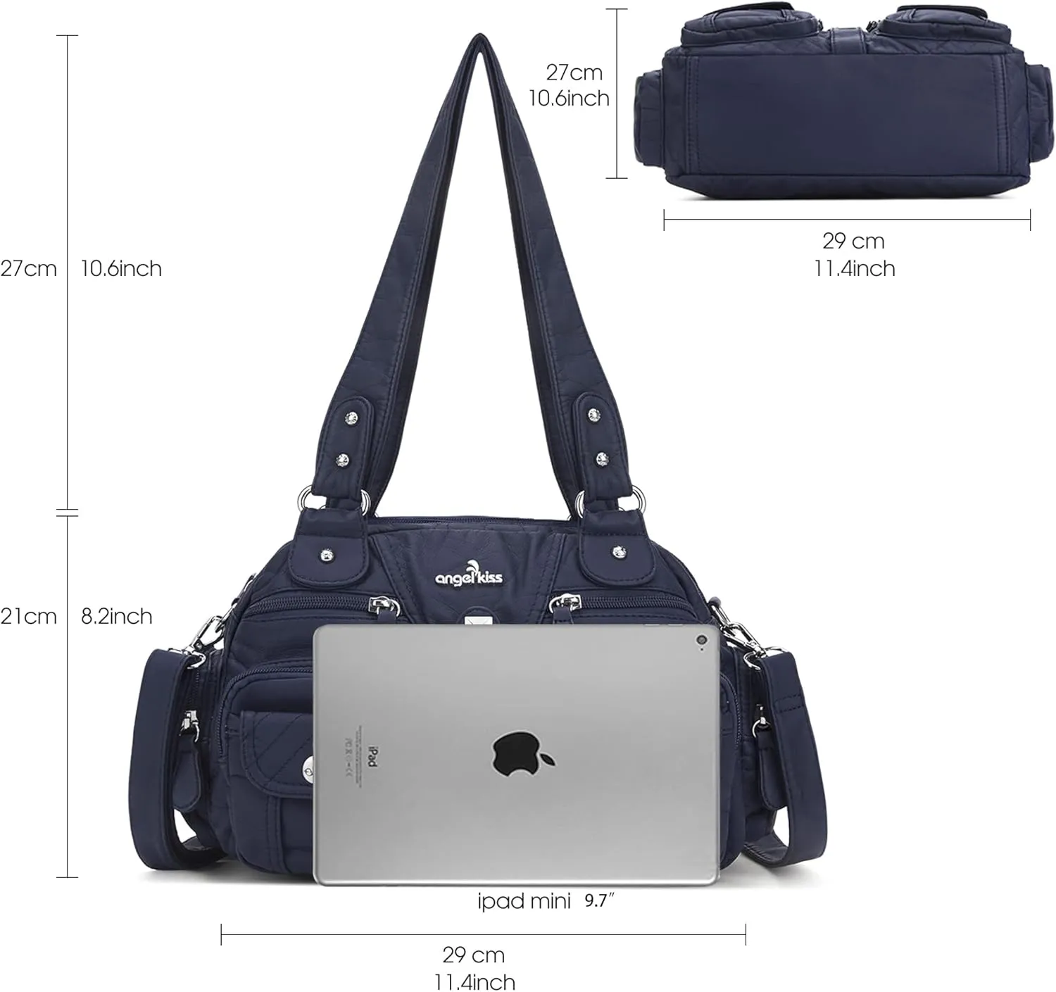 Angel Kiss Hobo Crossbody Purses for Women Shoulder Bag Multipocket Soft Hobo Purses Removable Strap Leather Handbags