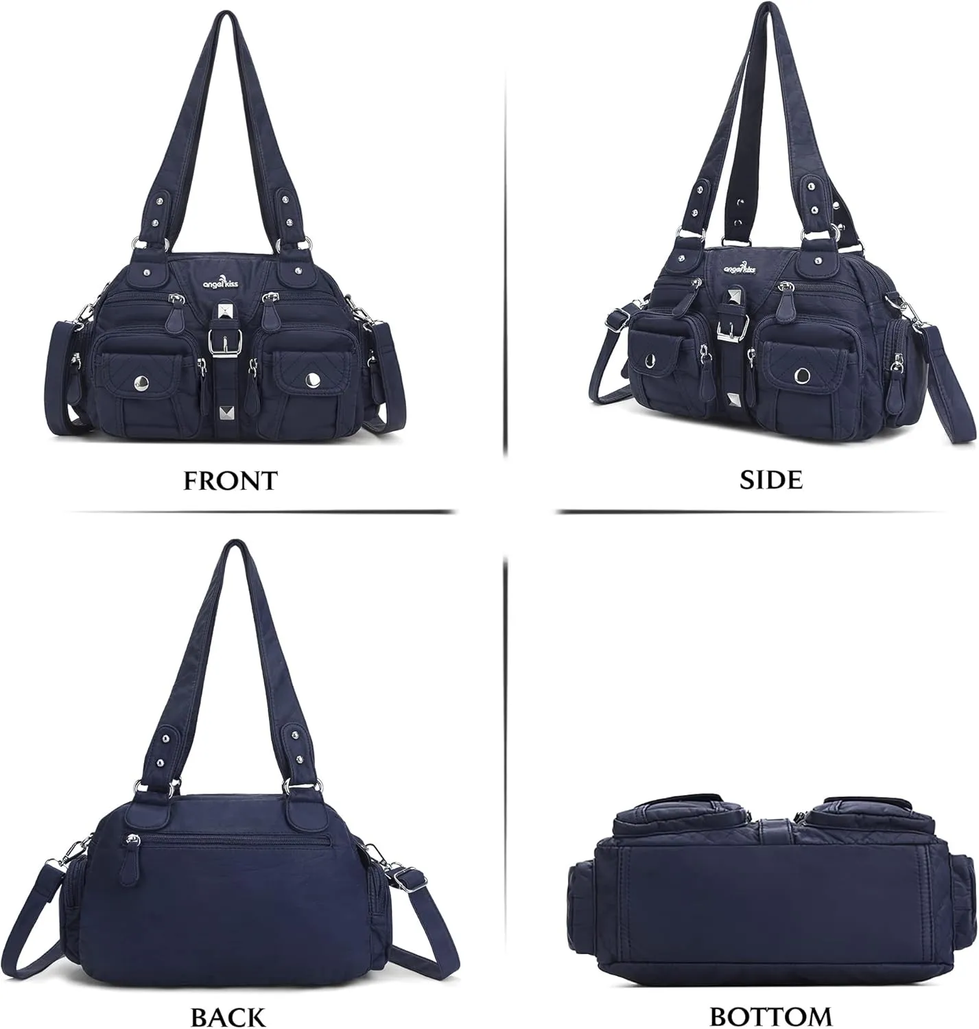 Angel Kiss Hobo Crossbody Purses for Women Shoulder Bag Multipocket Soft Hobo Purses Removable Strap Leather Handbags