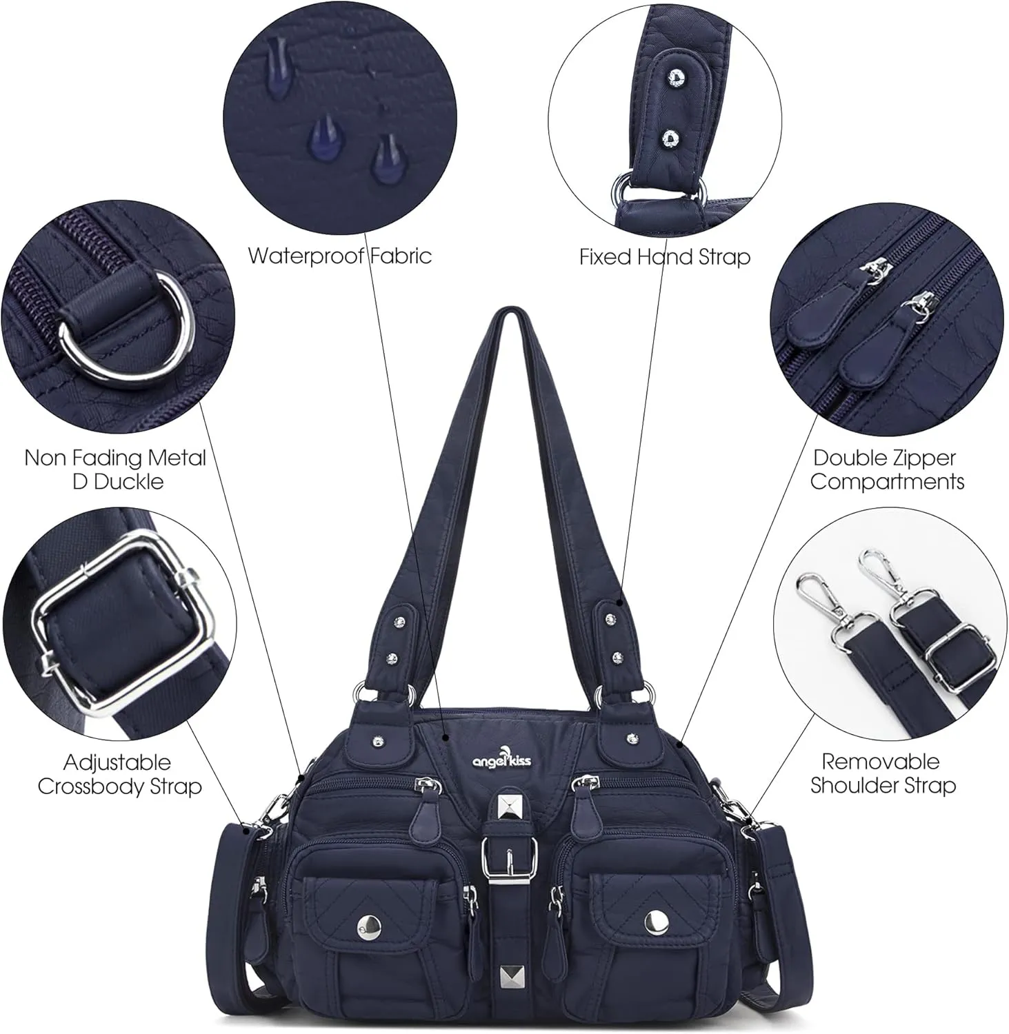 Angel Kiss Hobo Crossbody Purses for Women Shoulder Bag Multipocket Soft Hobo Purses Removable Strap Leather Handbags