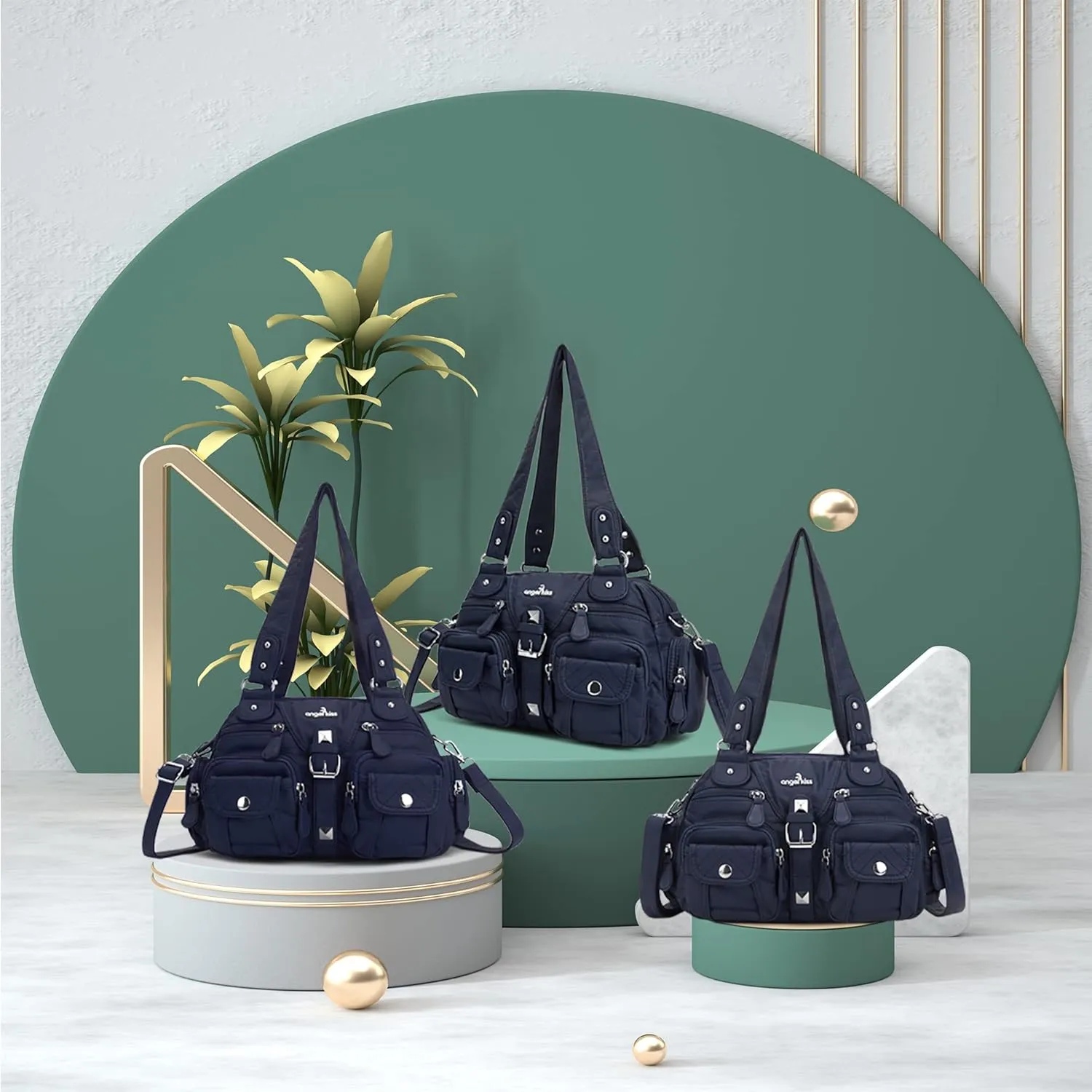 Angel Kiss Hobo Crossbody Purses for Women Shoulder Bag Multipocket Soft Hobo Purses Removable Strap Leather Handbags