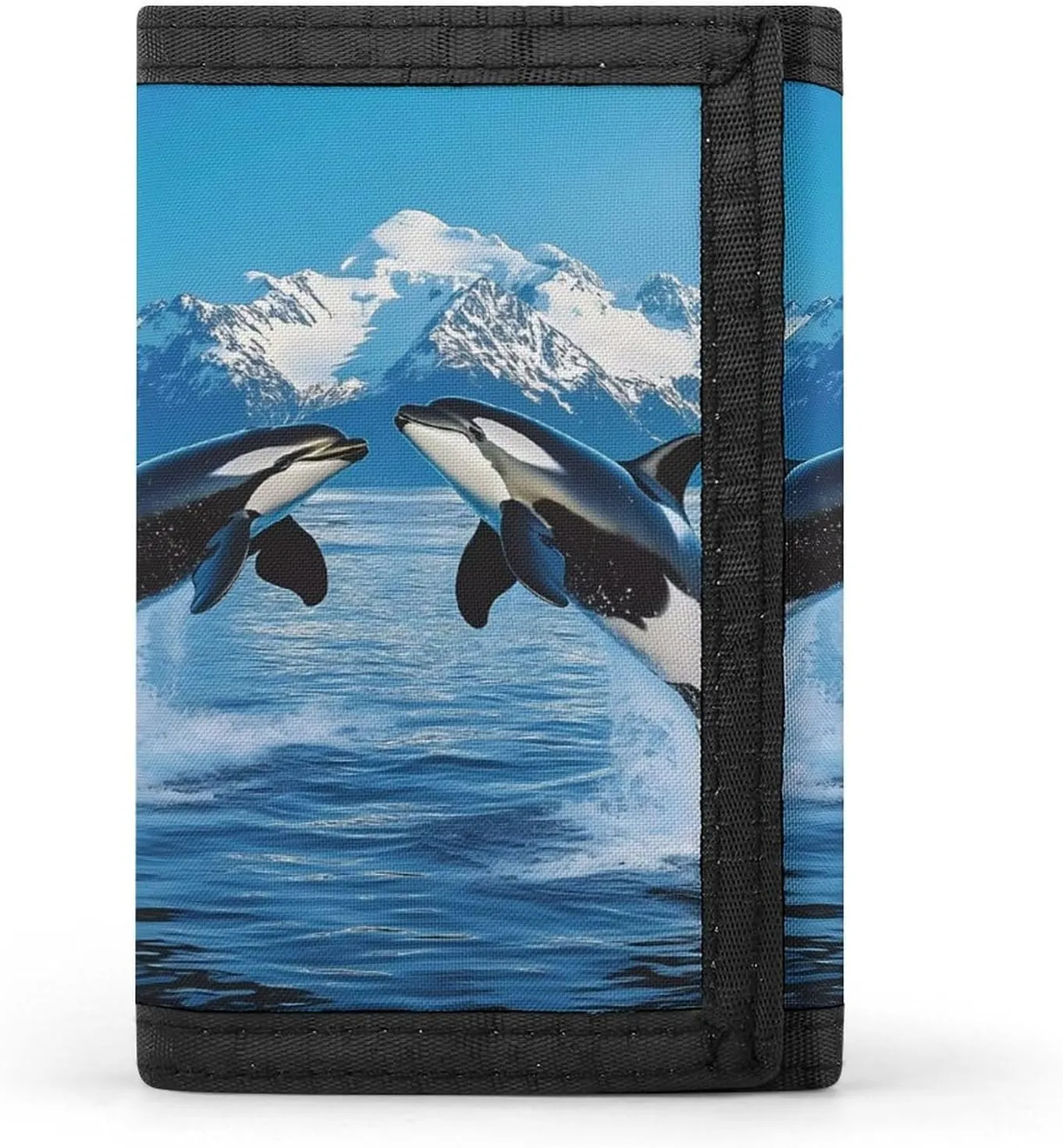 Animal Orcas Iceberg Trifold Wallet for Men Women Portable Slim Purse Zip Closure Pocket Wallet