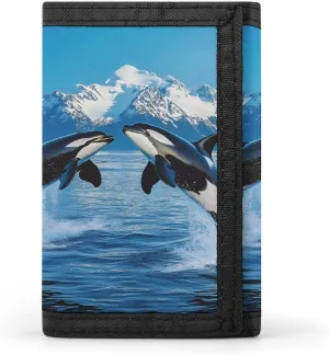 Animal Orcas Iceberg Trifold Wallet for Men Women Portable Slim Purse Zip Closure Pocket Wallet