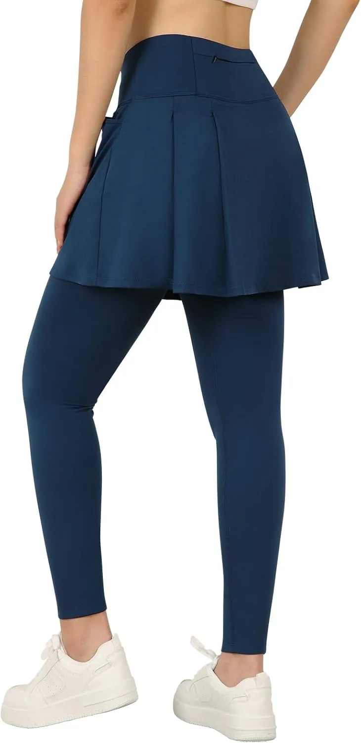ANIVIVO Women's Knee Length Fleece Lined Leggings with Skirt, Winter Warm Skirted Leggings for Women Zipper Pockets