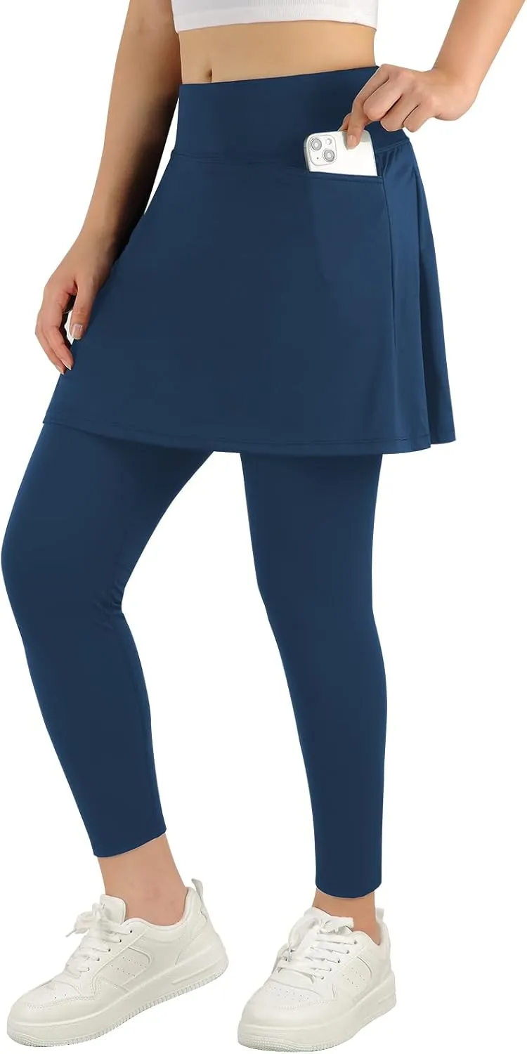 ANIVIVO Women's Knee Length Fleece Lined Leggings with Skirt, Winter Warm Skirted Leggings for Women Zipper Pockets