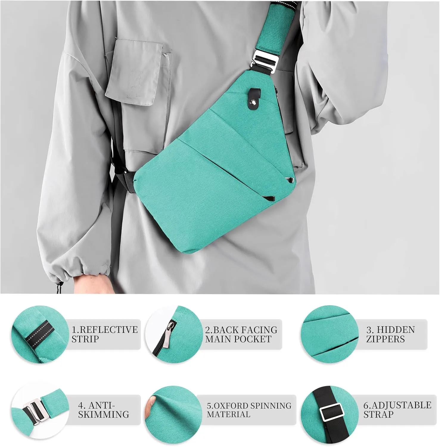 Anti Theft Bag Crossbody Purse-Anti Theft Travel Bag for Women & Men Slim Sling Bag CrossBody with Adjustable Strap