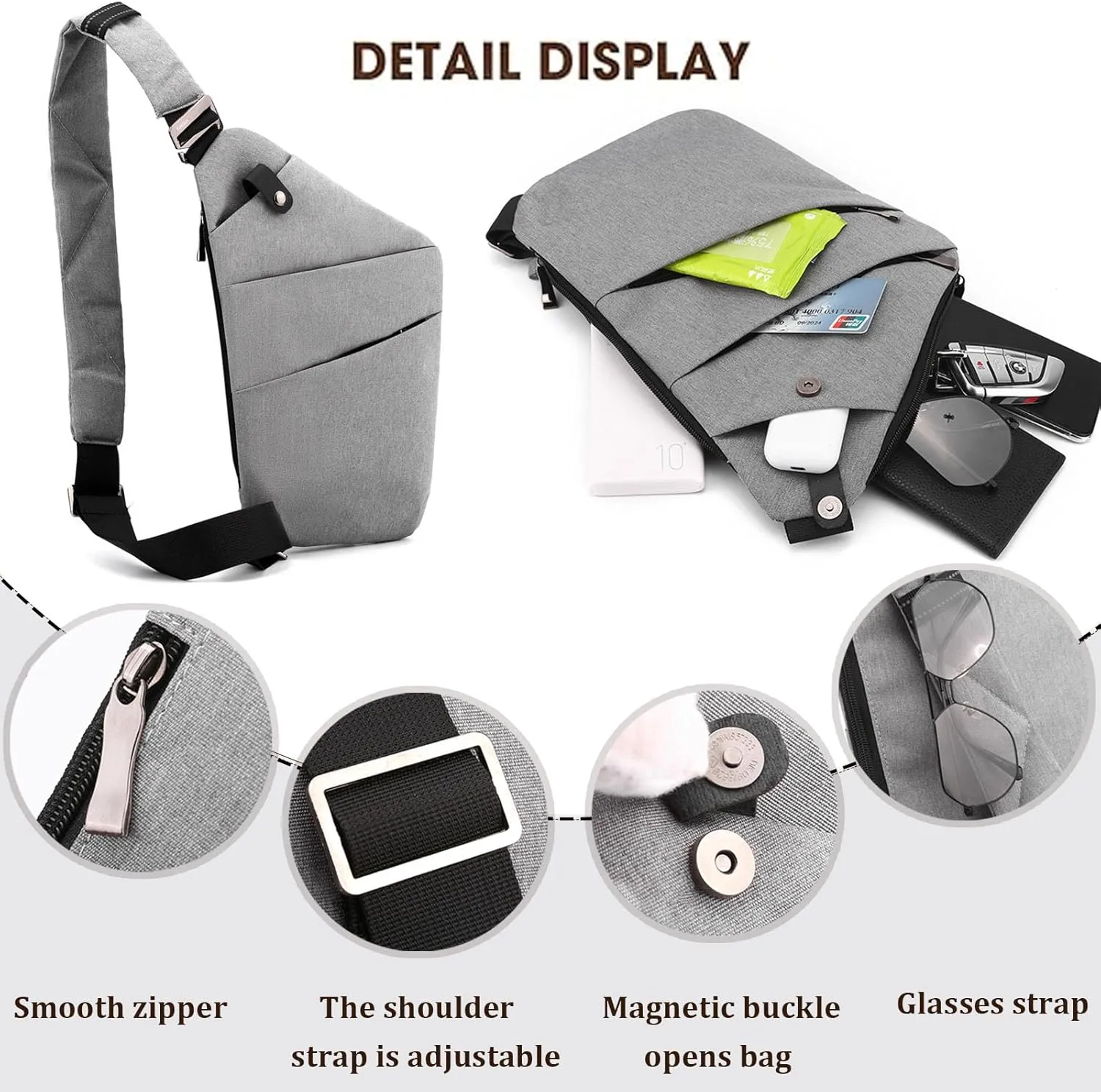 Anti Theft Travel Bag, Travel Purses Anti Theft Safe Slim Sling CrossBody Bag, Personal Flex Bag for Men&Women
