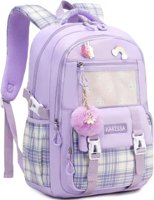 AO ALI VICTORY Girls Backpack 15.6 Inch Laptop School Bag Cute Kids Elementary College Backpacks Large Bookbags for Teen Girl Women Students Anti Theft Travel Daypack - Purple