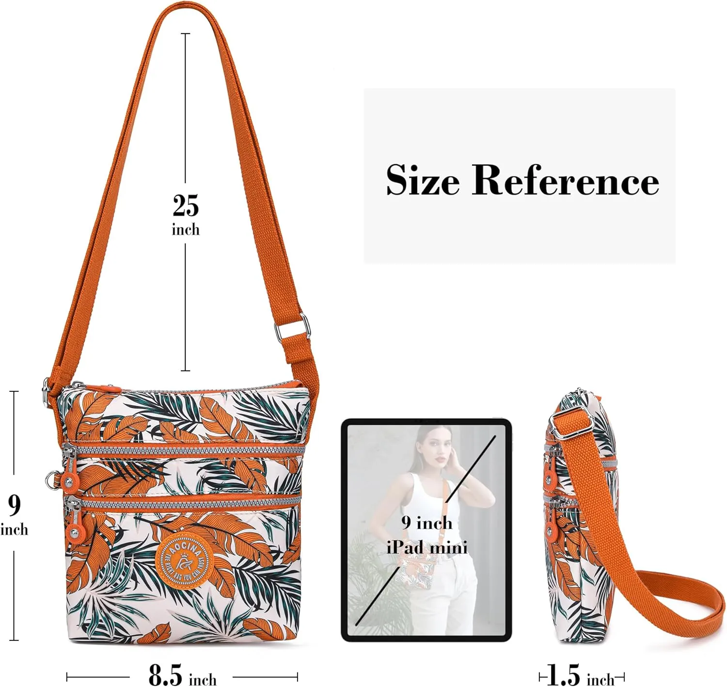 AOCINA Crossbody Purses for Women Lightweight Small Travel Bag Shoulder Purses and Handbags with Multi Zipper Pockets
