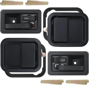APPERFiT Exterior & Interior Door Handles w/Keepers Compatible with Jeep Wrangler YJ TJ 1991-2006 with Full Doors Replaces 55176382AE 55176383AE 55176477AB 55176476AB