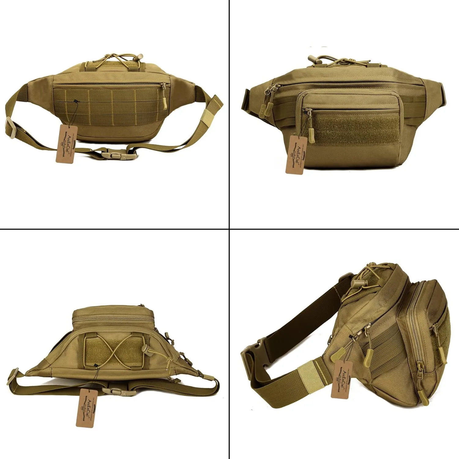 ArcEnCiel Tactical Fanny Pack for Men Waist Bag Military Hip Belt Outdoor Hiking Fishing Bumbag with Patch
