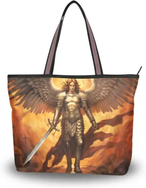 Archangel Michae Wings Knight Tote Bag for Women Durable Designer Handbag with Zipper for Daily Use Travel L