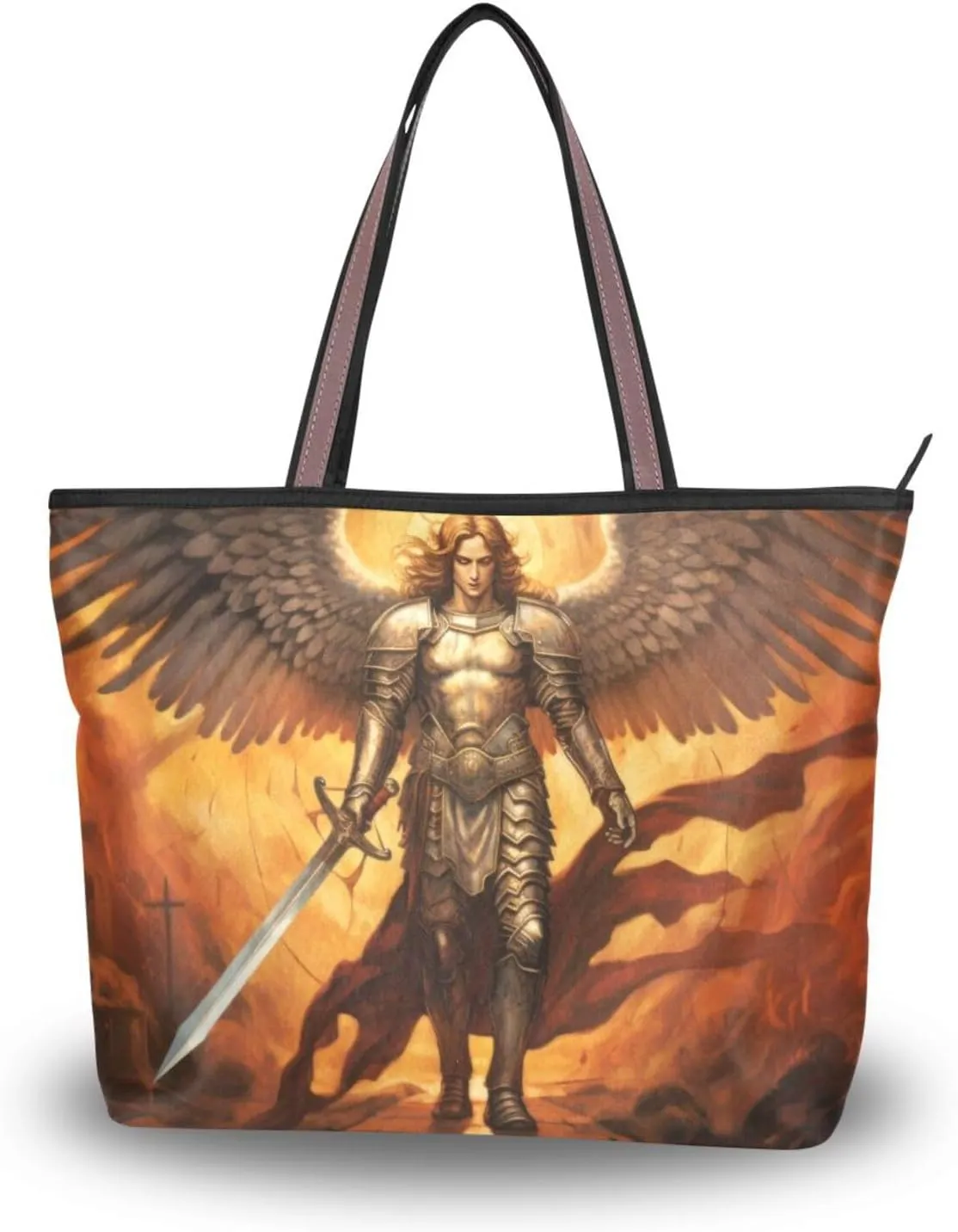 Archangel Michae Wings Knight Tote Bag for Women Durable Designer Handbag with Zipper for Daily Use Travel L