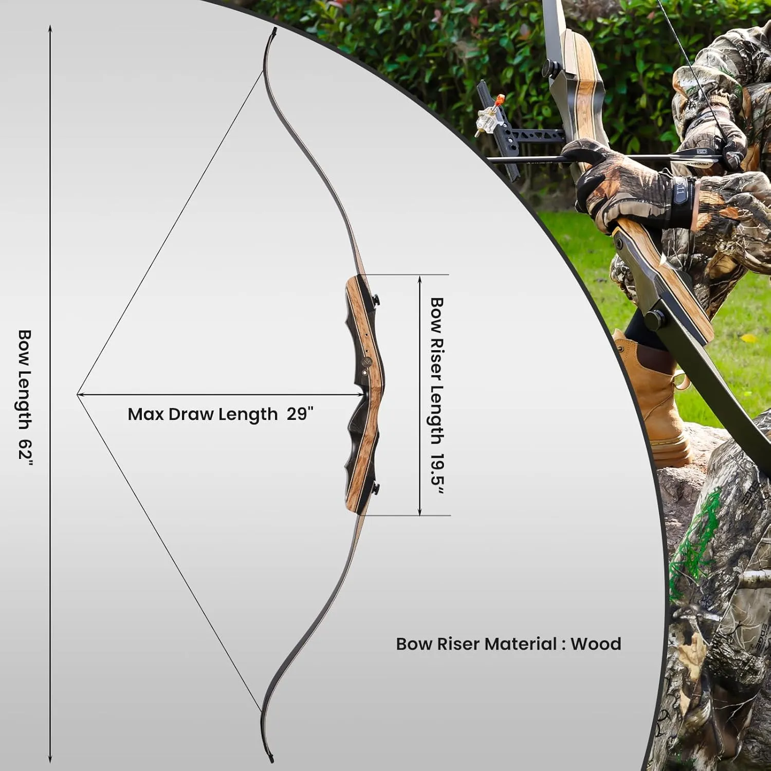 Archery Takedown Recurve Bow 62 inch for Adults,Beginner,Teenagers and Youth-Right & Left Handed,Archery Set Adults for Outdoor Target Hunting Training Practice(20-50lbs)