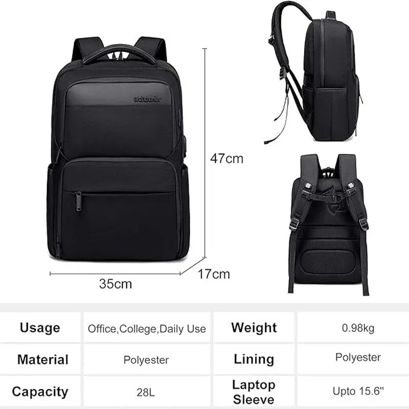 Arctic Hunter Durable Casual Daypack Water Resistant 23 L Computer Bag with Luggage Carry Strap Built in USB port and Anti-Theft pockets for Men and Women, B00113C - Black