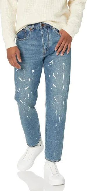 Armani Exchange Men's Splatter Paint Medium Blue Tapered Denim Jeans