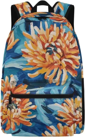 Artistic Chrysanthemum Print Kids Backpack with Floral Design Lightweight School Bookbag for School Hiking Travel