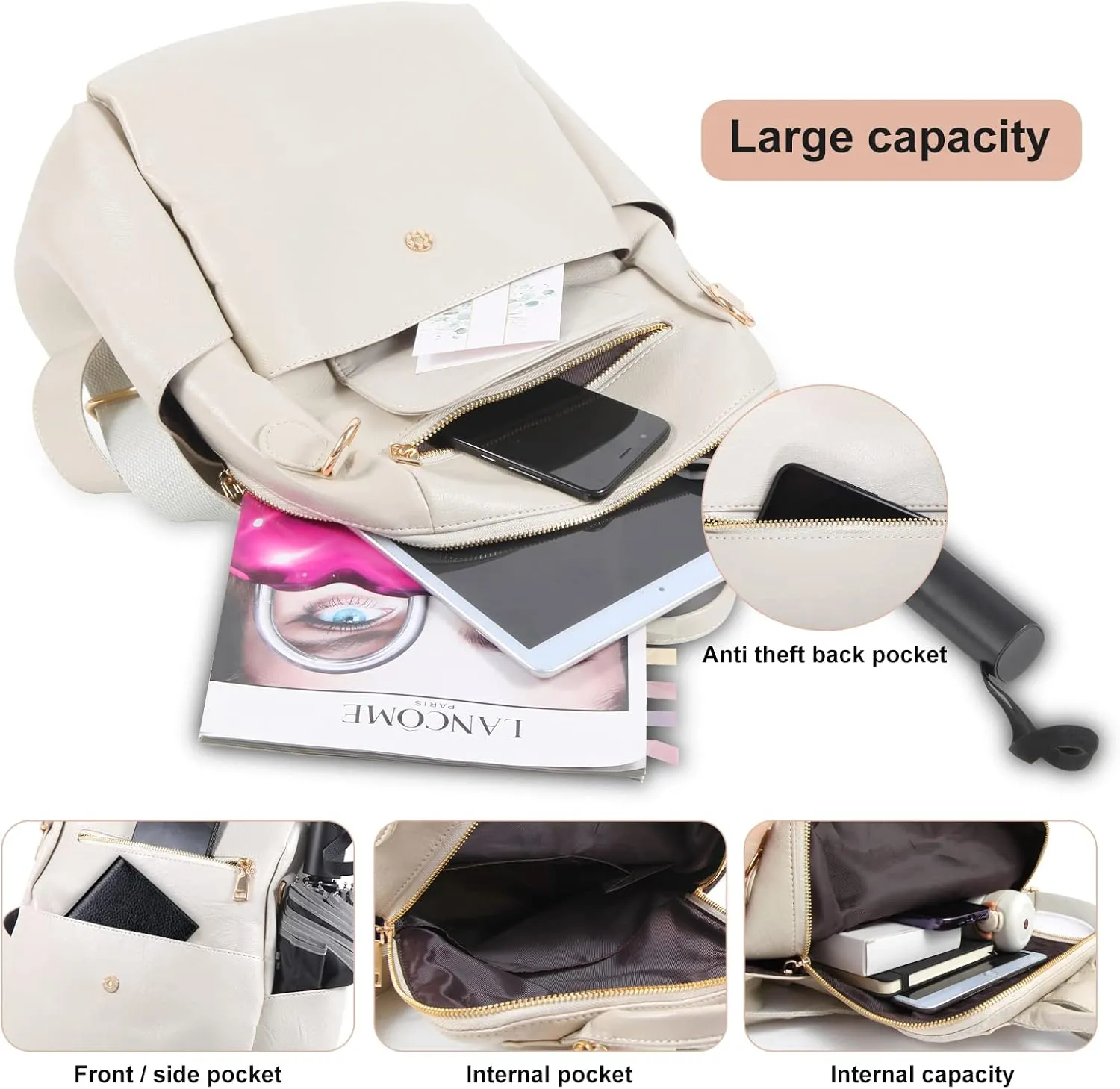 ASDSSRY Women Fashion Backpack Purse Waterproof Bookbags Travel Shopping Rucksack Convertible Ladies Shoulder Bag