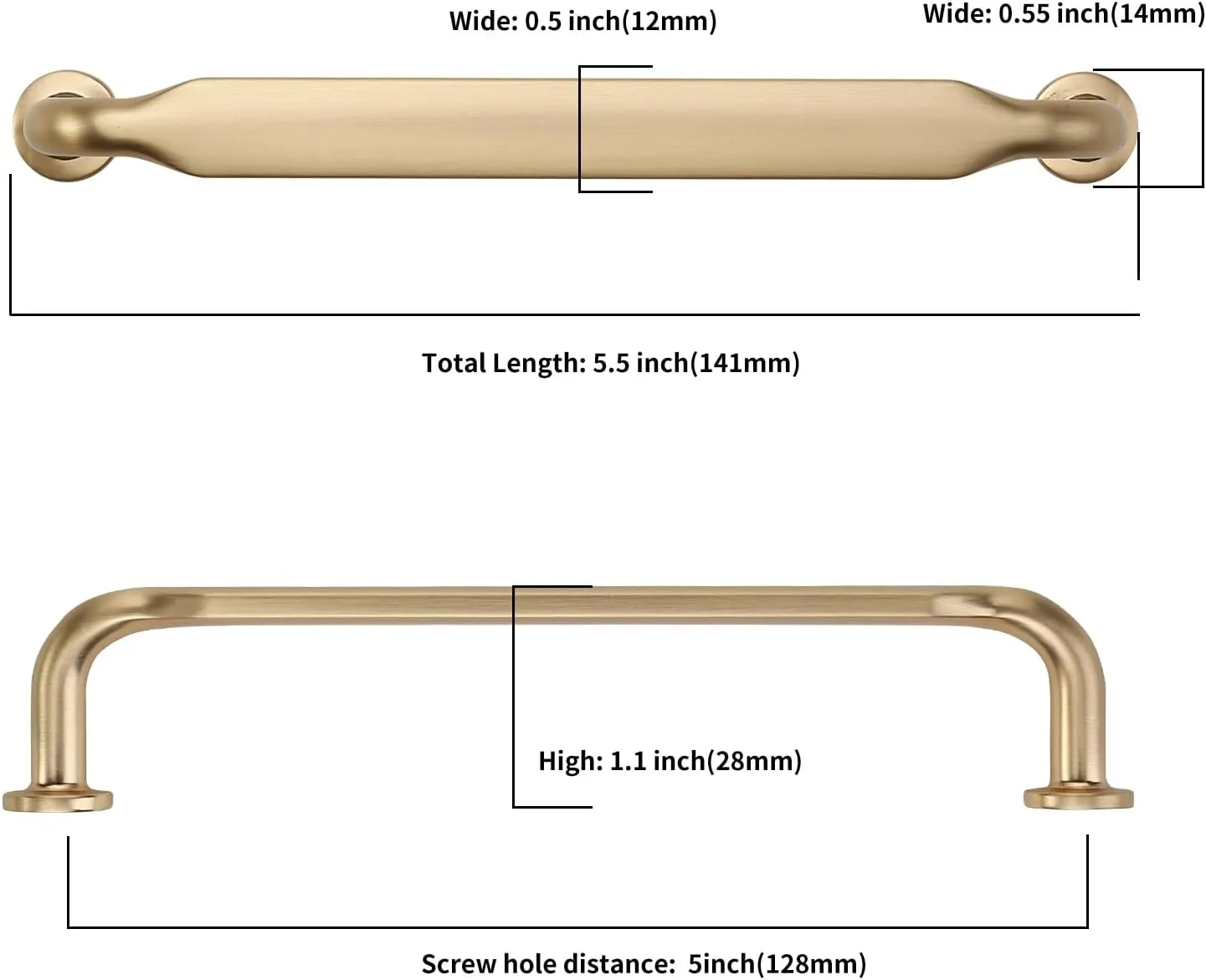 Asidrama 10 Pack 5 Inch(128mm) Brushed Brass Kitchen Cabinet Handles, Cabinet Pulls Kitchen Cabinet Hardware for Cupboard Drawer Pulls