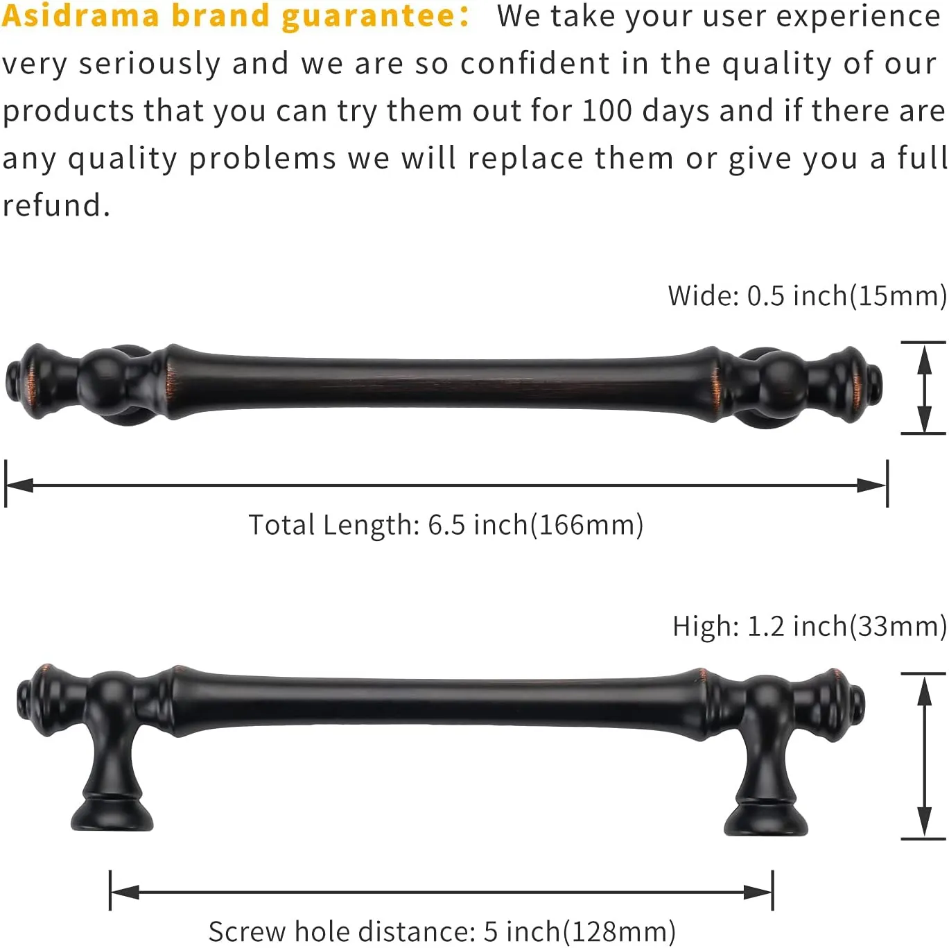 Asidrama 6 Pack 5 Inch(128mm) Oil-Rubbed Bronze Kitchen Cabinet Handles, Cabinet Pulls Kitchen Cabinet Hardware for Cupboard Drawer Handles Dresser Pulls
