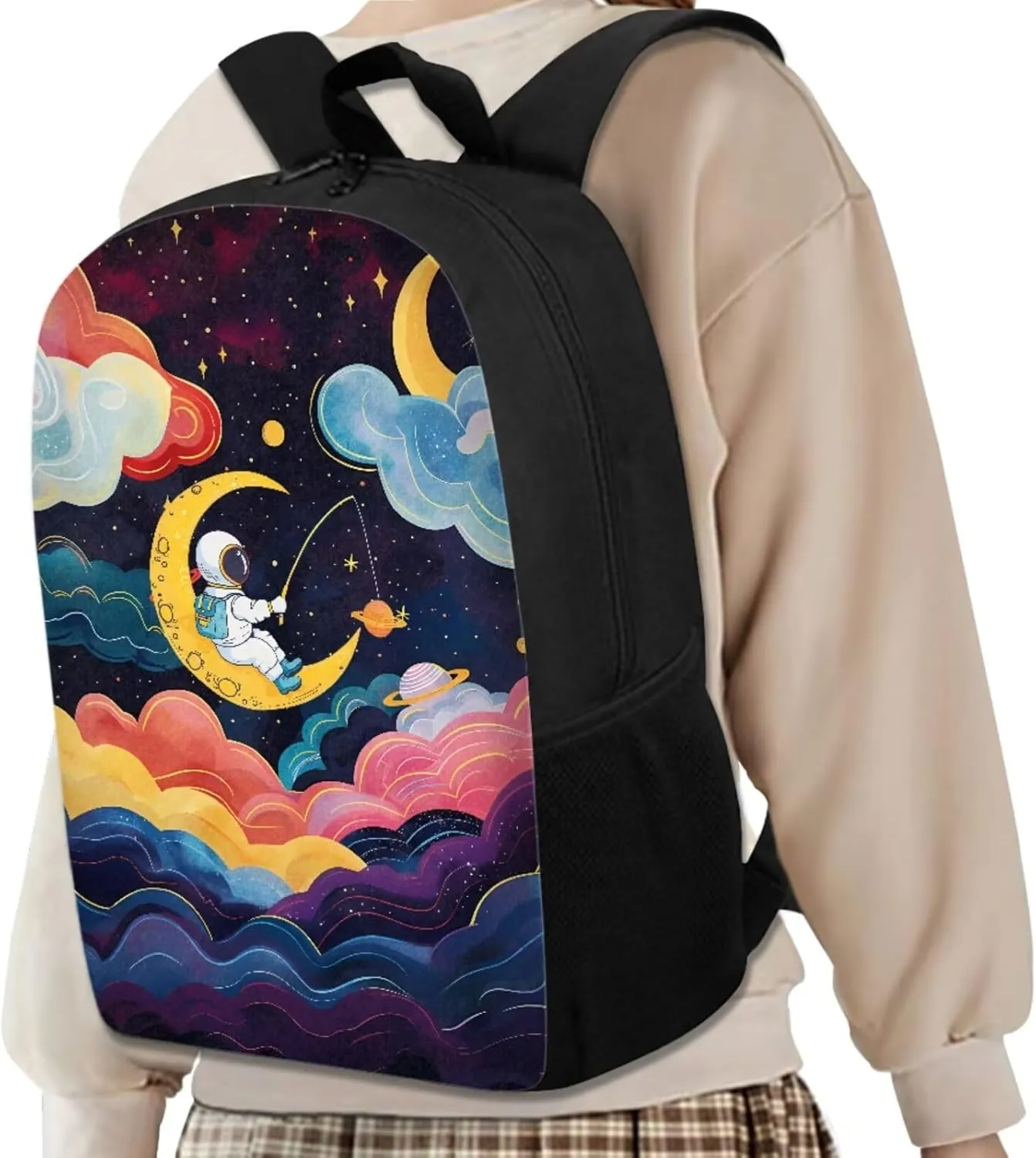 Astronaut Backpack and Lunch Box Set Boys Girls Teens Youth with Pencil Case Keychain Accessories 4pcs School Bag for Boys 8-12 Lightweight Can Hold Your Small Accessories and Stuffs