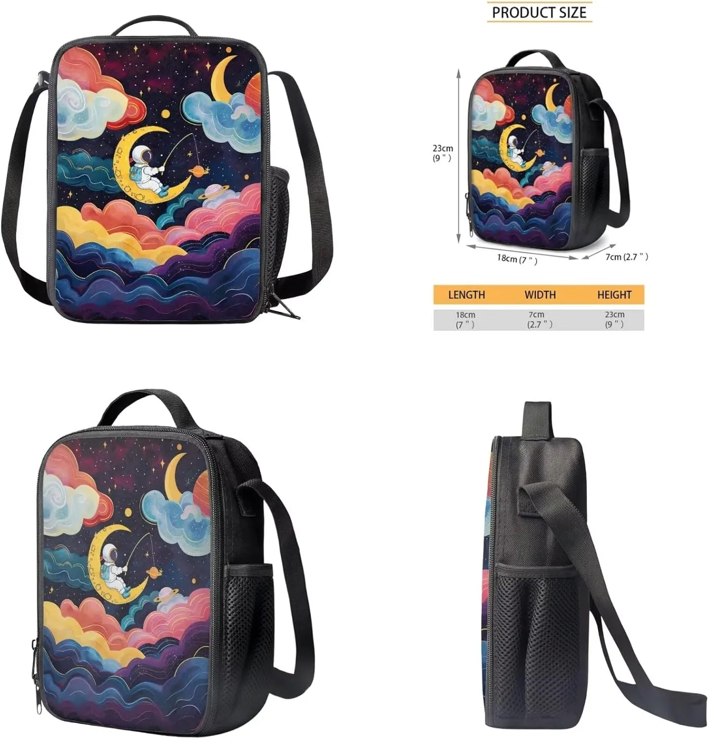 Astronaut Backpack and Lunch Box Set Boys Girls Teens Youth with Pencil Case Keychain Accessories 4pcs School Bag for Boys 8-12 Lightweight Can Hold Your Small Accessories and Stuffs