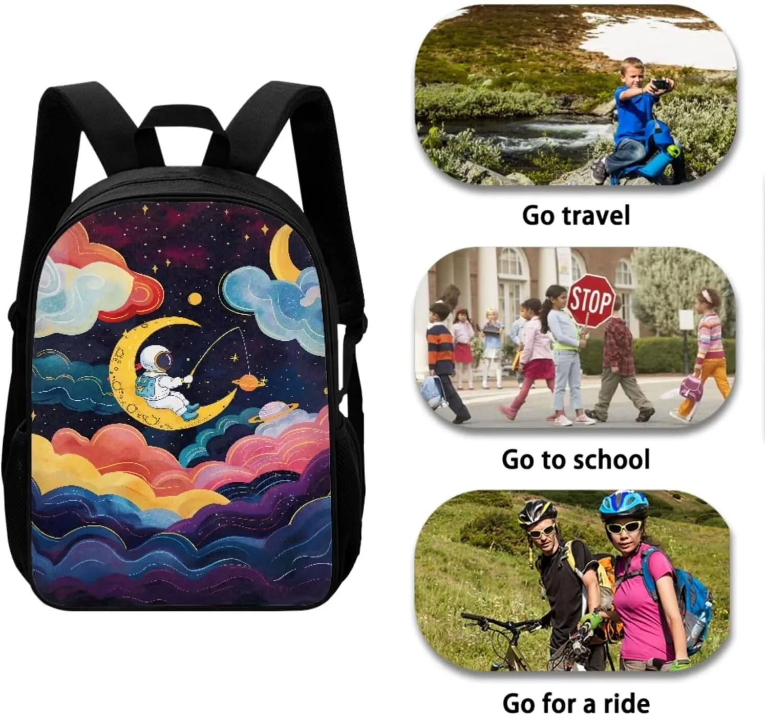 Astronaut Backpack and Lunch Box Set Boys Girls Teens Youth with Pencil Case Keychain Accessories 4pcs School Bag for Boys 8-12 Lightweight Can Hold Your Small Accessories and Stuffs