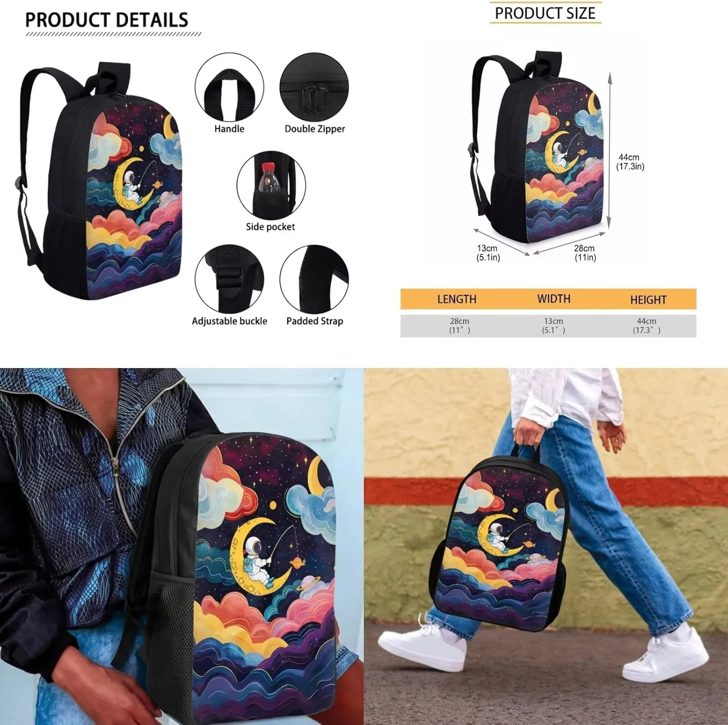 Astronaut Backpack and Lunch Box Set Boys Girls Teens Youth with Pencil Case Keychain Accessories 4pcs School Bag for Boys 8-12 Lightweight Can Hold Your Small Accessories and Stuffs