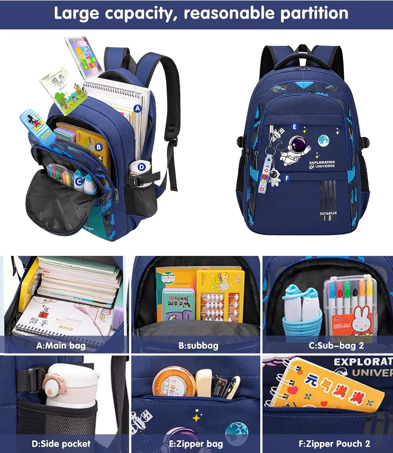 Astronaut Backpack for Boys Teens, Large Capacity School Bag Bookbag for Kids Elementary Middle (Blue)