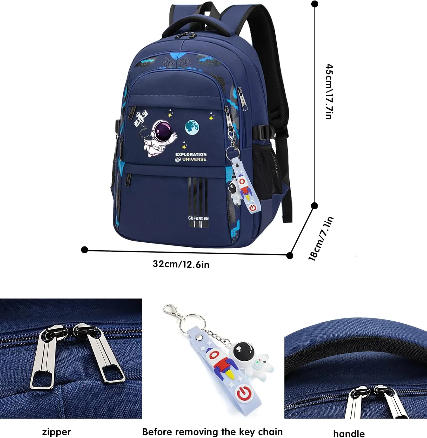 Astronaut Backpack for Boys Teens, Large Capacity School Bag Bookbag for Kids Elementary Middle (Blue)