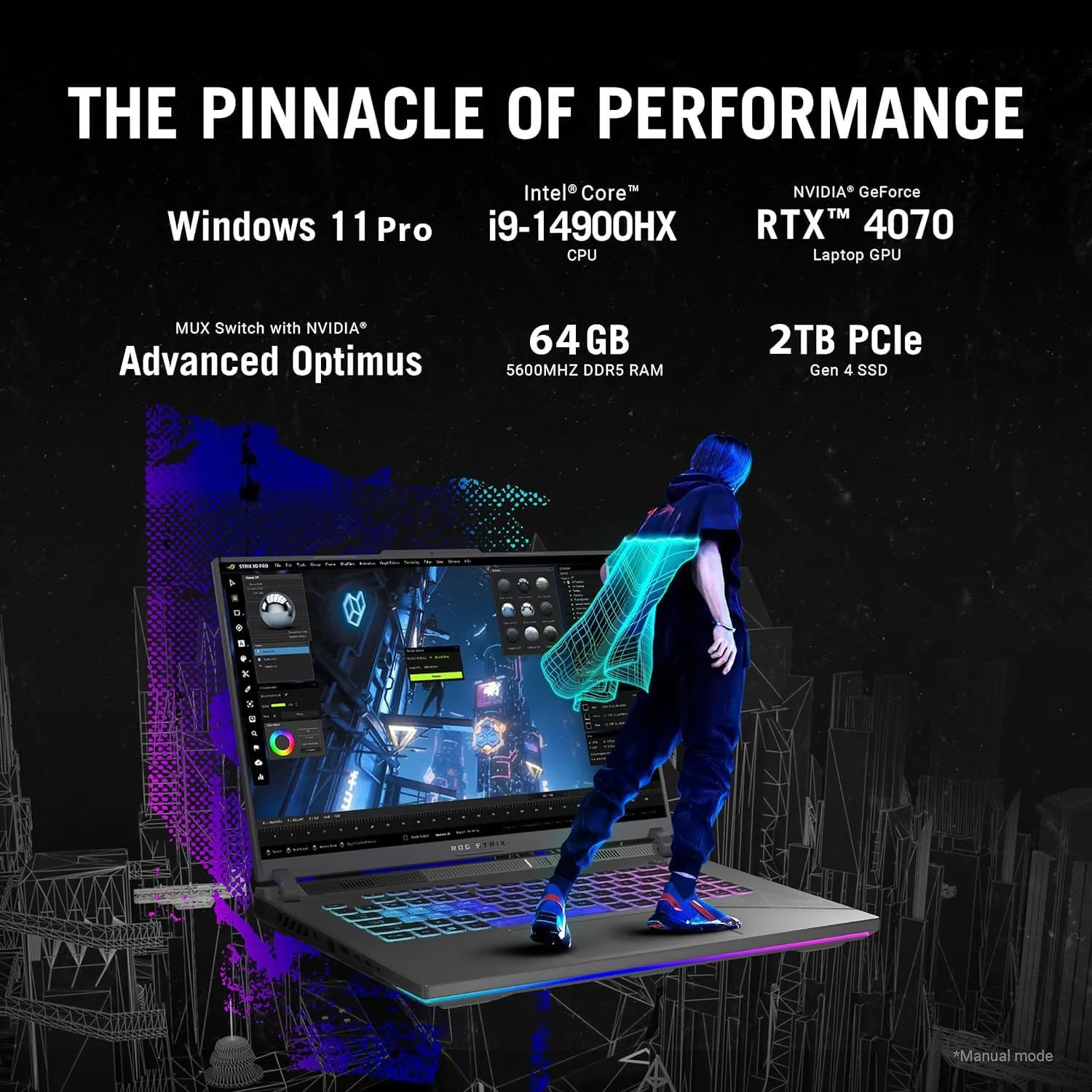 ASUS ROG Strix G16 Gaming Laptop, 16” QHD 240Hz/3ms Display, Intel i9-14900HX(Up to 5.8 GHz), GeForce RTX 4070, 64 GB DDR5, 2 TB SSD, Wi-Fi 6E, 4-Zone RGB, Windows 11 Pro, w/Office Lifetime License