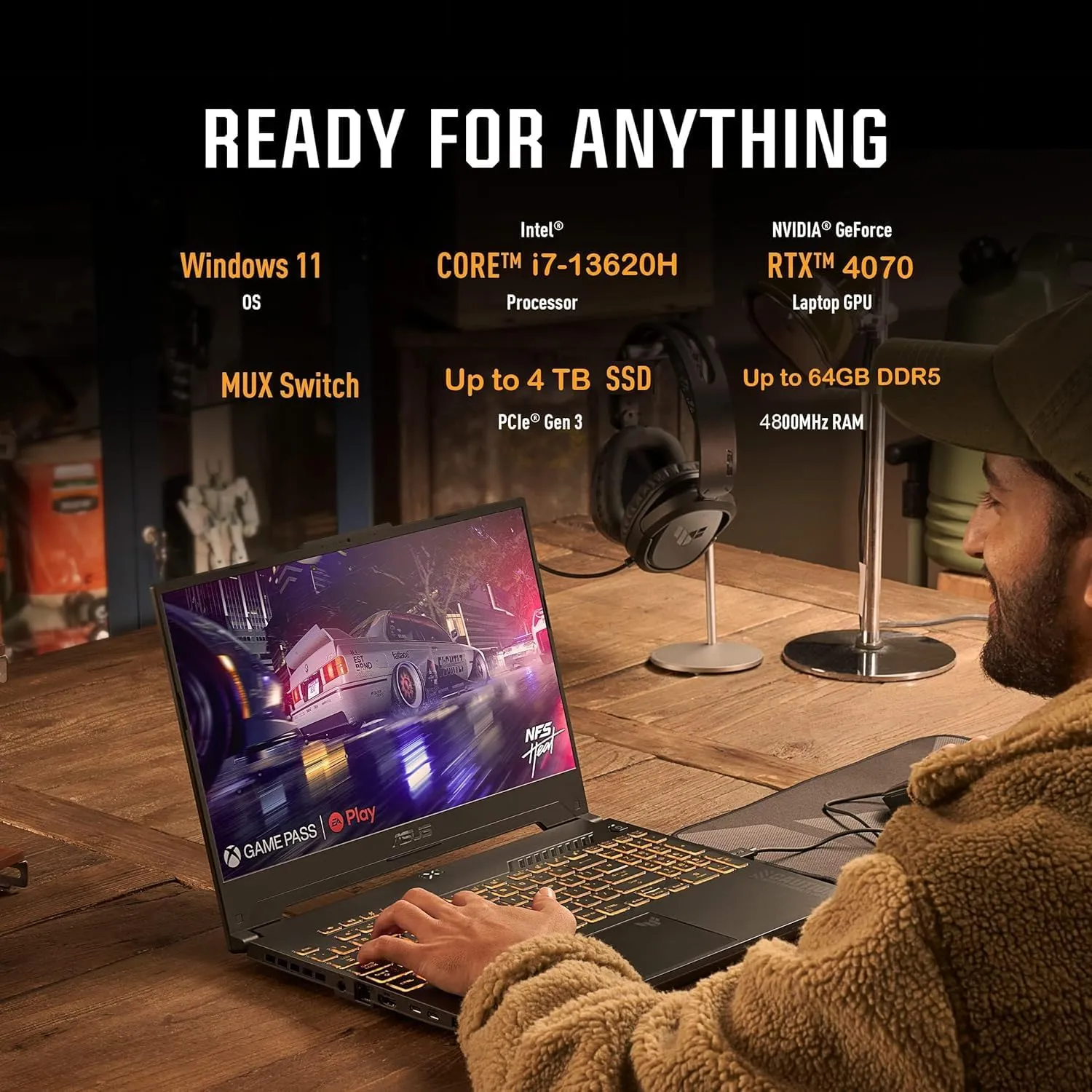 ASUS TUF F17 Gaming Laptop, NVIDIA RTX 4070, Intel 13th Core i7-13620H(Beat i9-12900), 17.3" 240Hz FHD, 32 GB DDR5, 1 TB SSD, Wi-Fi 6, Backlit Keyboard, Windows 11 Pro & MS Office Pro Lifetime