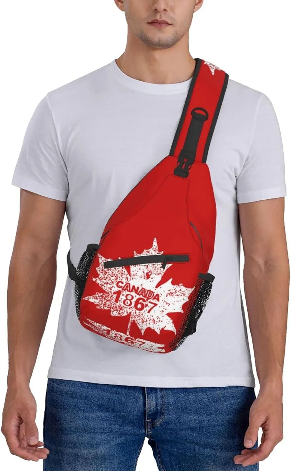 ASYG Canada Sling Bag Canada Flag Crossbody Chest Daypack Casual Backpack Maple Leaf Shoulder Bag For Travel Picnic