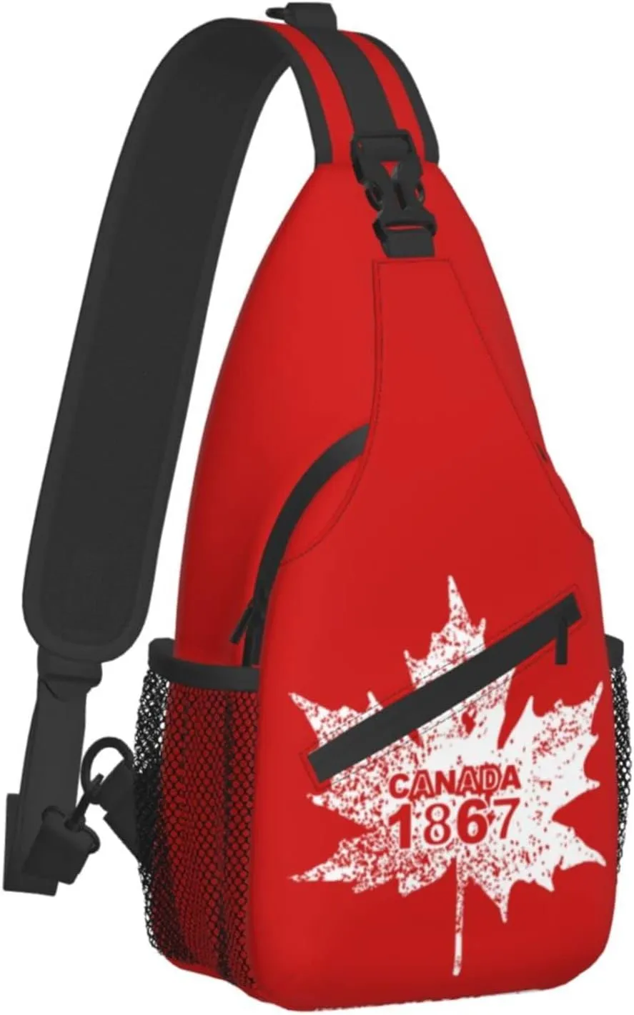 ASYG Canada Sling Bag Canada Flag Crossbody Chest Daypack Casual Backpack Maple Leaf Shoulder Bag For Travel Picnic