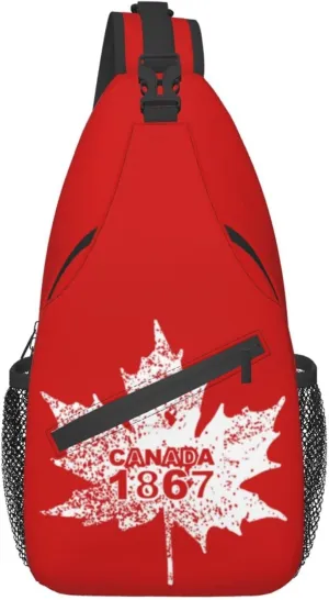 ASYG Canada Sling Bag Canada Flag Crossbody Chest Daypack Casual Backpack Maple Leaf Shoulder Bag For Travel Picnic