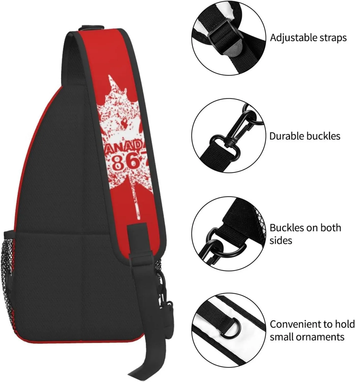 ASYG Canada Sling Bag Canada Flag Crossbody Chest Daypack Casual Backpack Maple Leaf Shoulder Bag For Travel Picnic