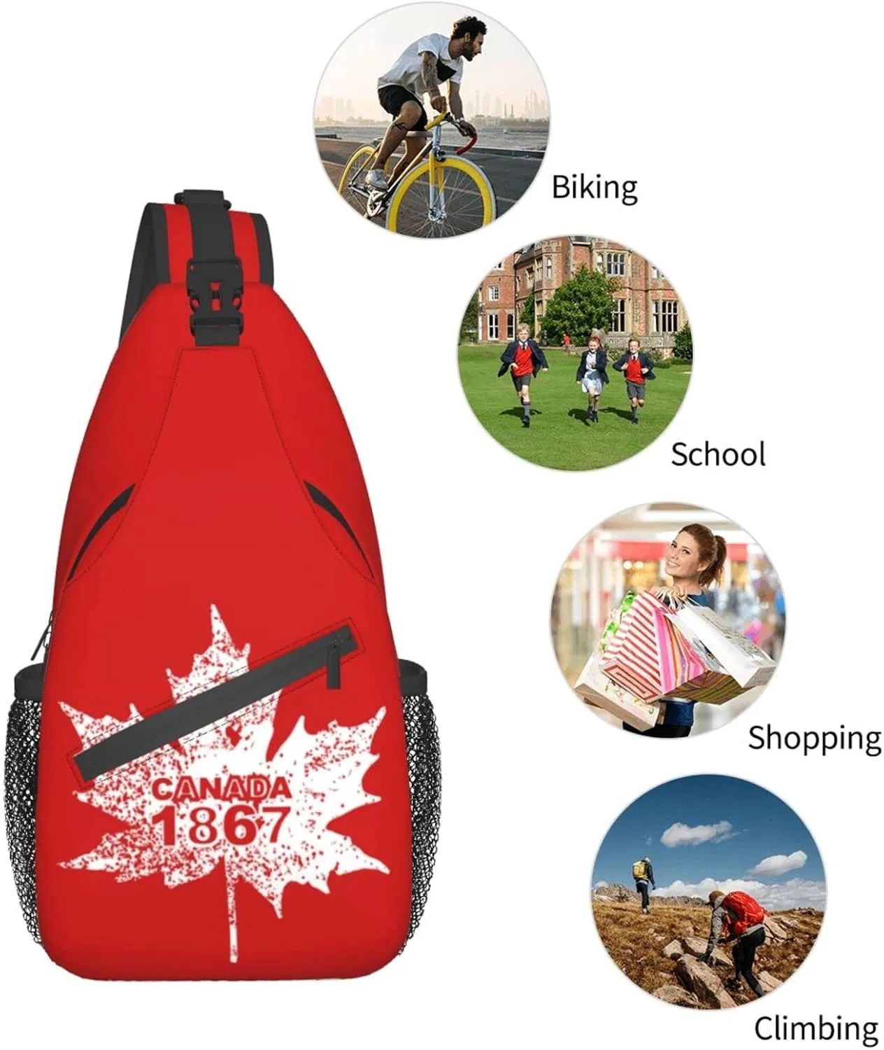 ASYG Canada Sling Bag Canada Flag Crossbody Chest Daypack Casual Backpack Maple Leaf Shoulder Bag For Travel Picnic