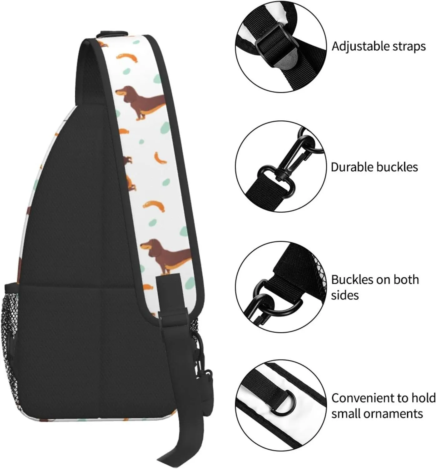 ASYG Cute Dog Sling Bag Dog Crossbody Chest Daypack Casual Backpack Women Shoulder Bag For Travel Picnic