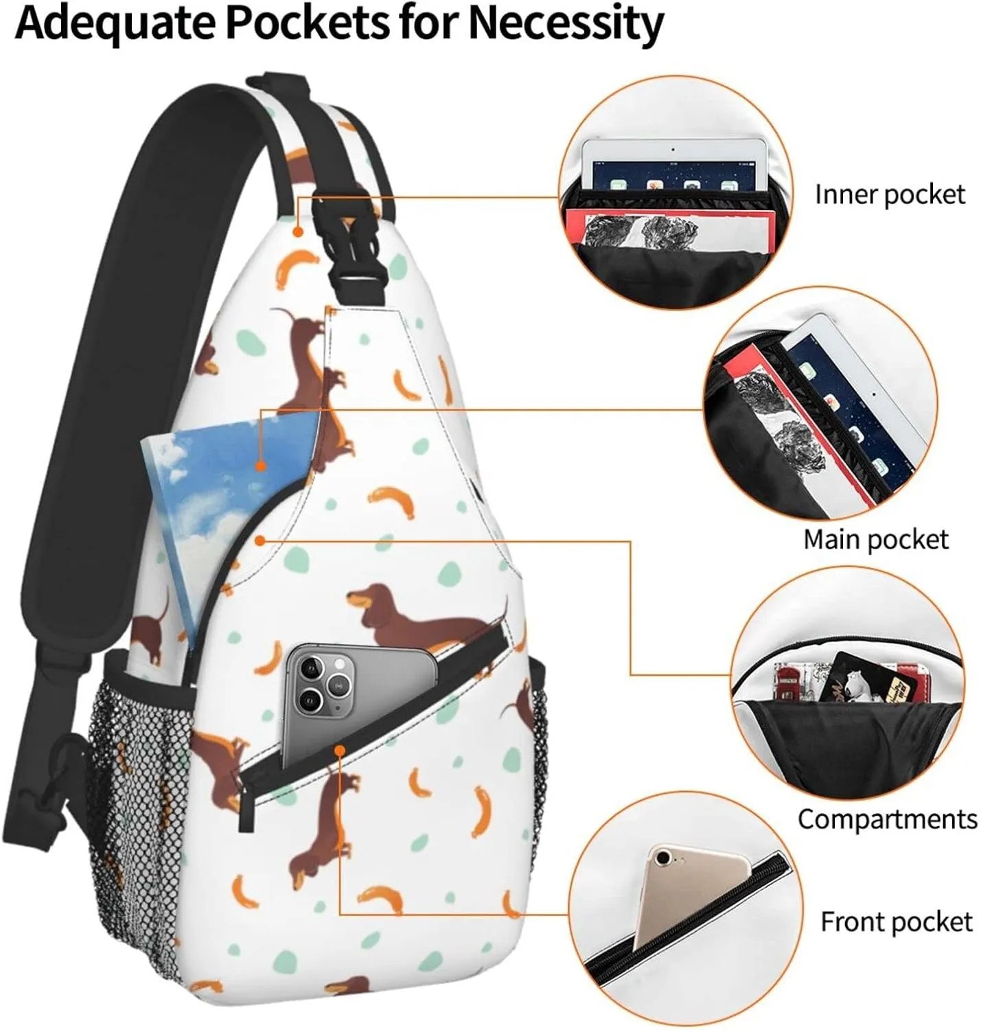 ASYG Cute Dog Sling Bag Dog Crossbody Chest Daypack Casual Backpack Women Shoulder Bag For Travel Picnic