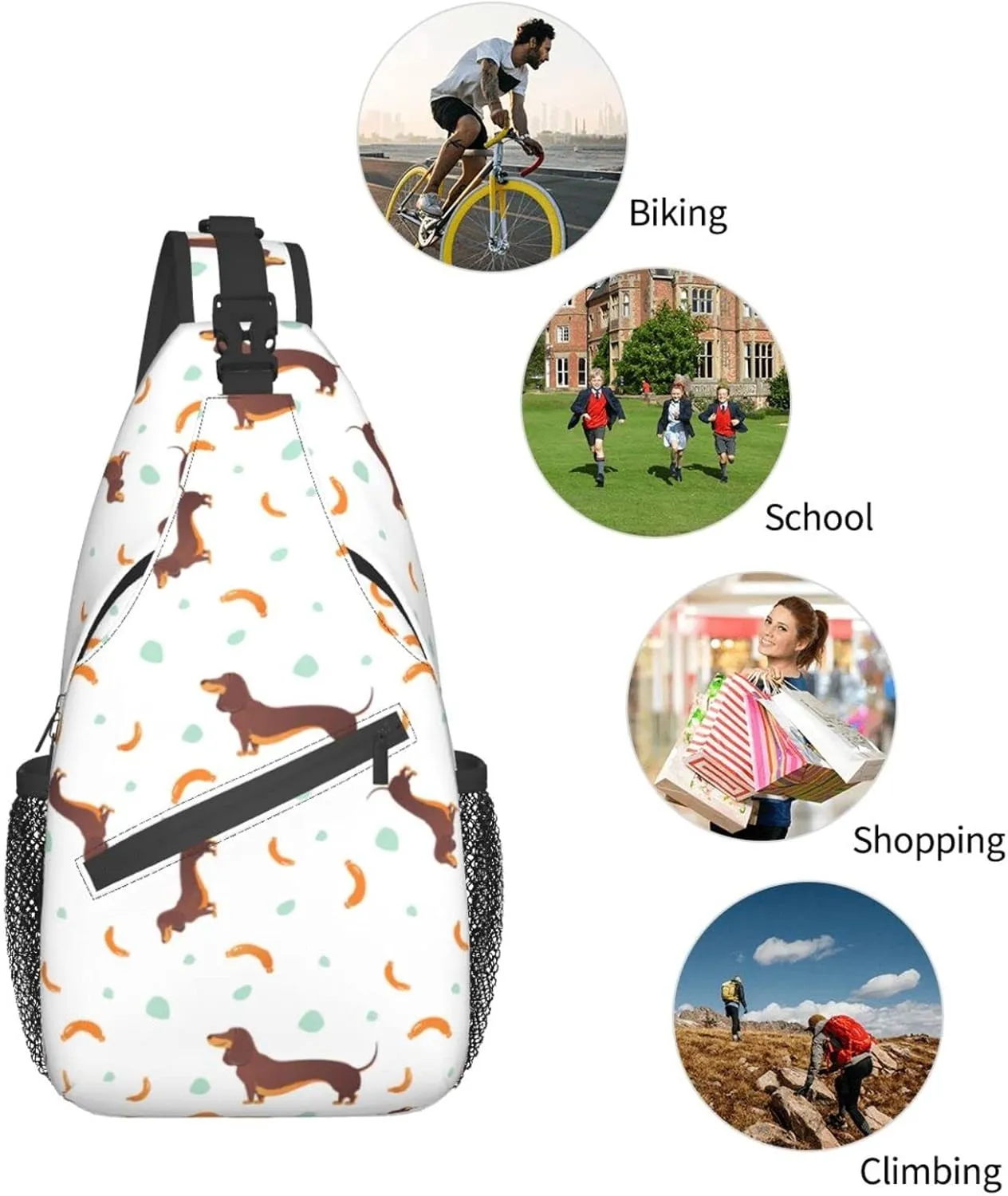 ASYG Cute Dog Sling Bag Dog Crossbody Chest Daypack Casual Backpack Women Shoulder Bag For Travel Picnic