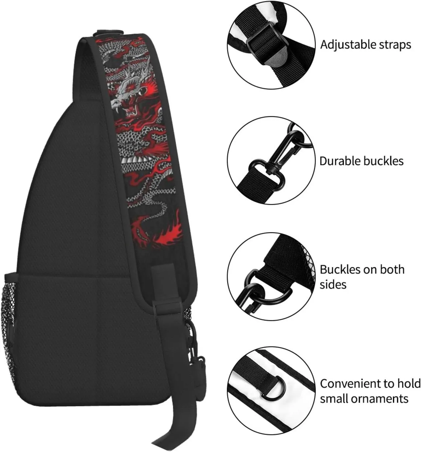 ASYG Dragon Pattern Sling Bag Crossbody Chest Daypack Casual Backpack Cool Shoulder Bag For Travel Hiking Sport Gym
