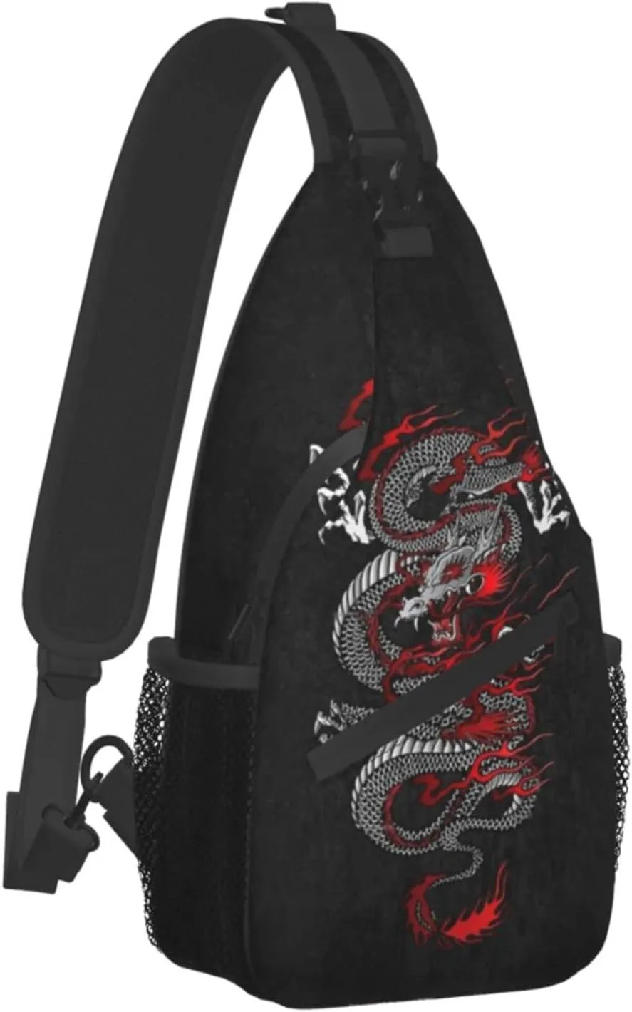 ASYG Dragon Pattern Sling Bag Crossbody Chest Daypack Casual Backpack Cool Shoulder Bag For Travel Hiking Sport Gym