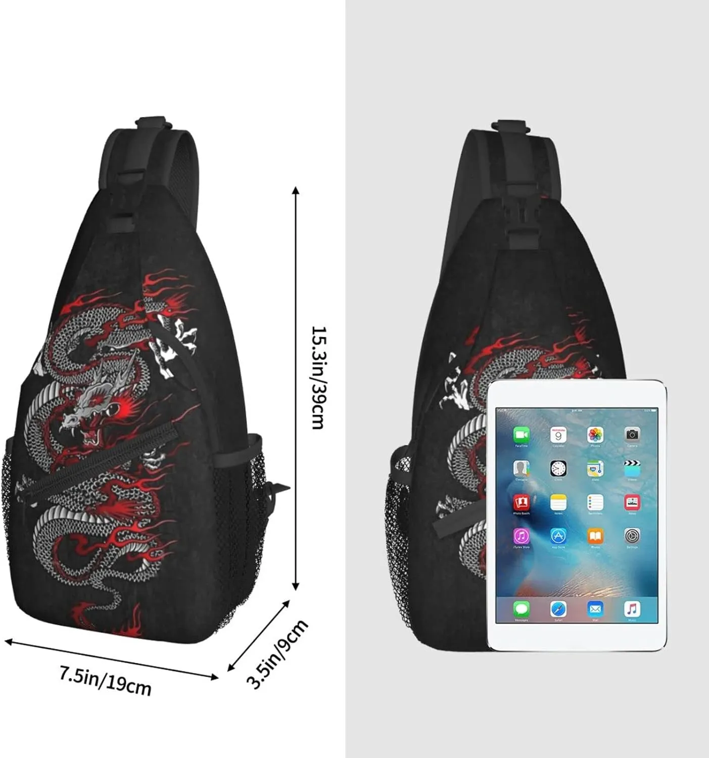 ASYG Dragon Pattern Sling Bag Crossbody Chest Daypack Casual Backpack Cool Shoulder Bag For Travel Hiking Sport Gym