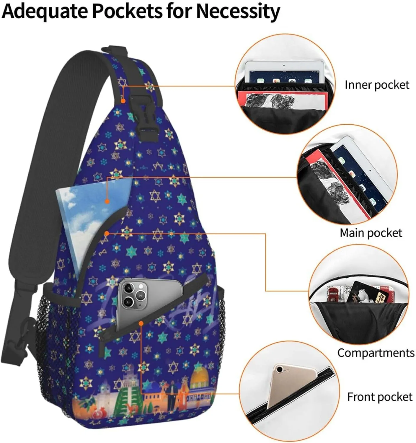 ASYG Israel Sling Bag Israel Crossbody Chest Daypack Casual Backpack Israel Shoulder Bag Israel Flag Bag